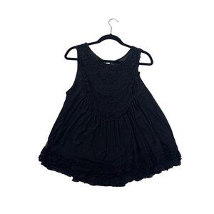 Ultra Pink Womens Black Sleeveless Tiered Lace Tank Top  Size L 95% Nylon 5% Ela